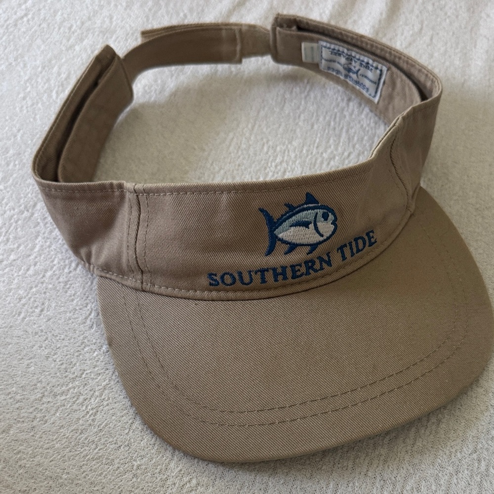 Southern Tide Khaki Visor with Blue Fish Embroidery